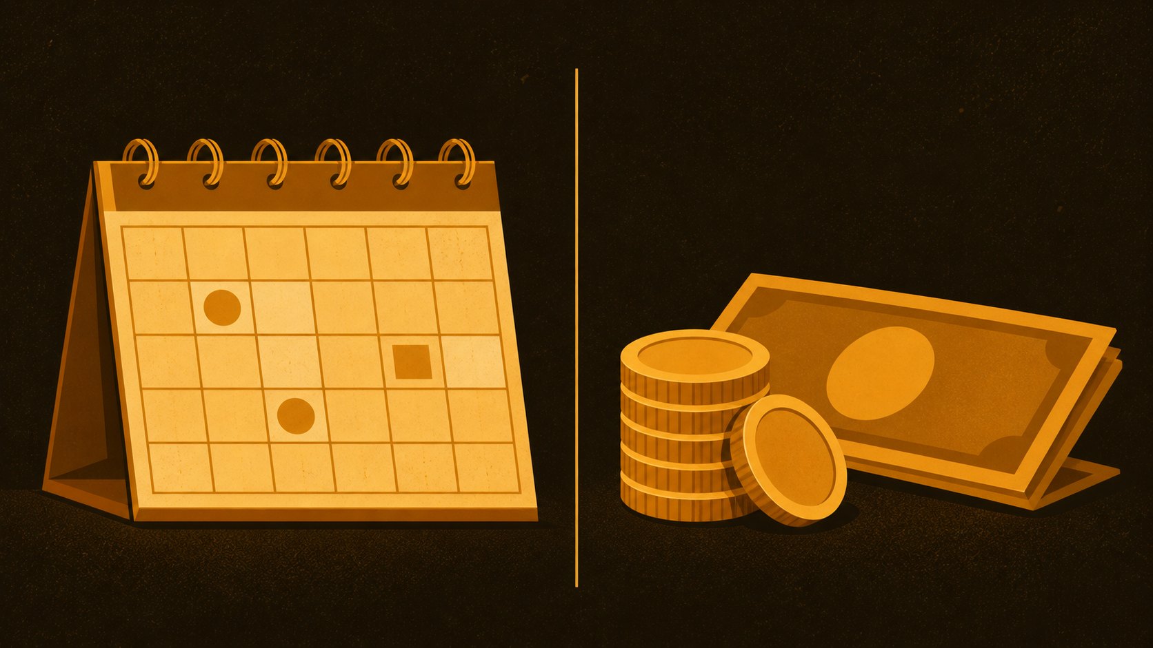 Ilustração de contas a pagar da igreja: calendário de vencimentos ao lado dos recursos disponíveis