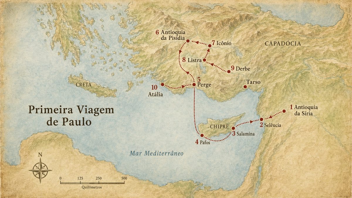 Mapa da Primeira Viagem Missionária de Paulo