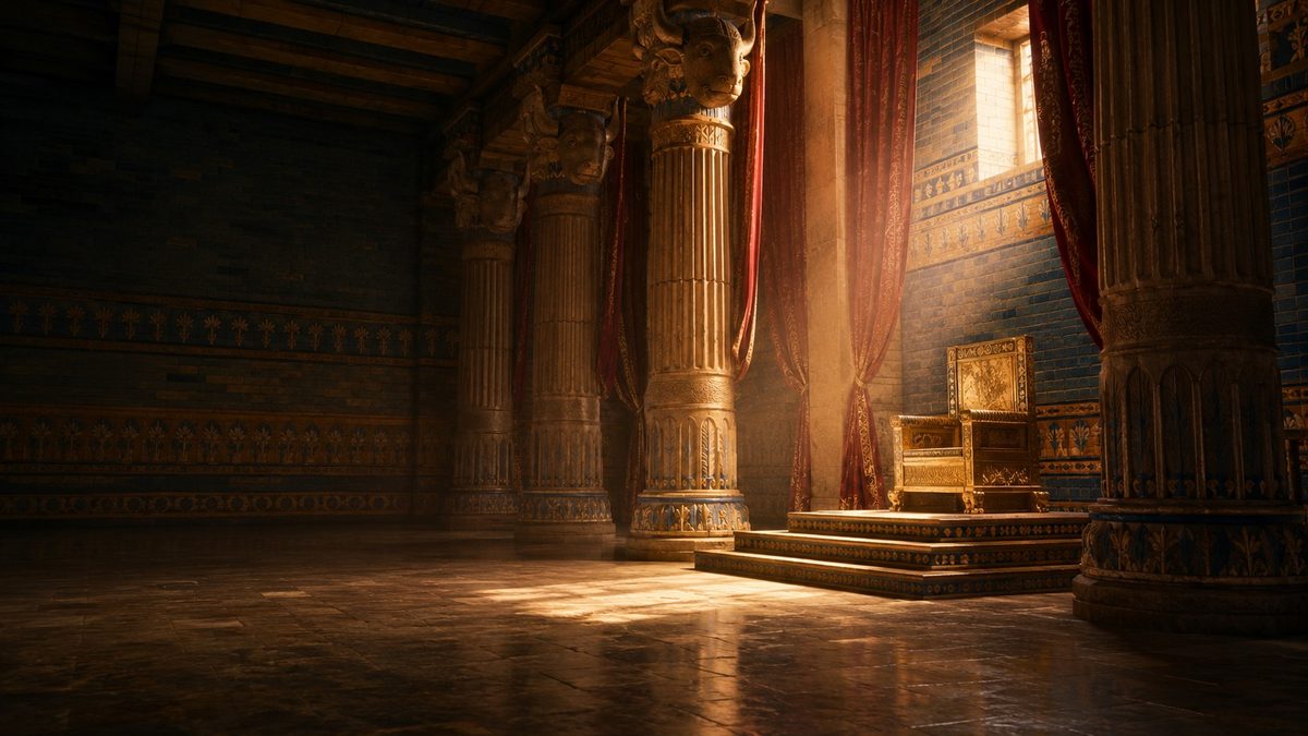 Sala do trono de um palácio persa em Susã, cenário da história de Ester
