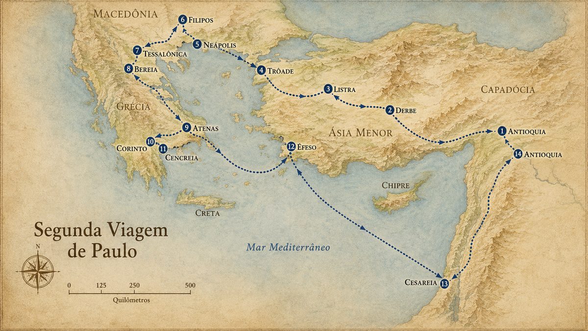 Mapa da Segunda Viagem Missionária de Paulo