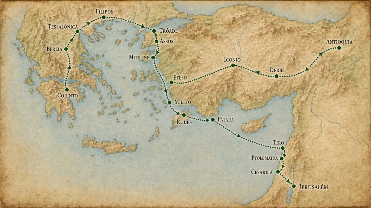 Mapa da Terceira Viagem Missionária de Paulo