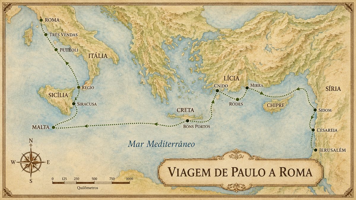 Mapa da Viagem de Paulo a Roma