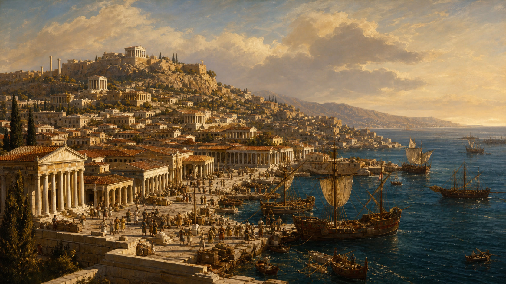 Vista panorâmica da antiga cidade portuária greco-romana de Esmirna ao entardecer