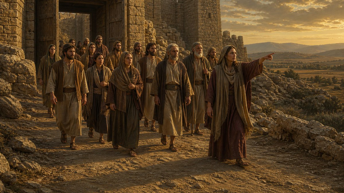 Os moradores de Sicar saindo da cidade ao encontro de Jesus