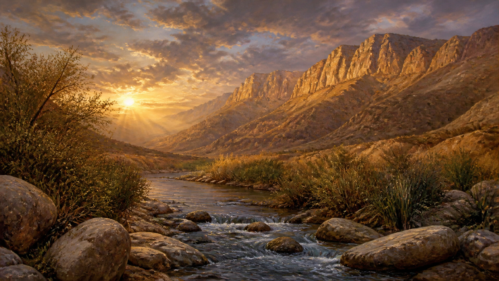 O vale do rio Jaboque e o monte Peniel ao nascer do sol