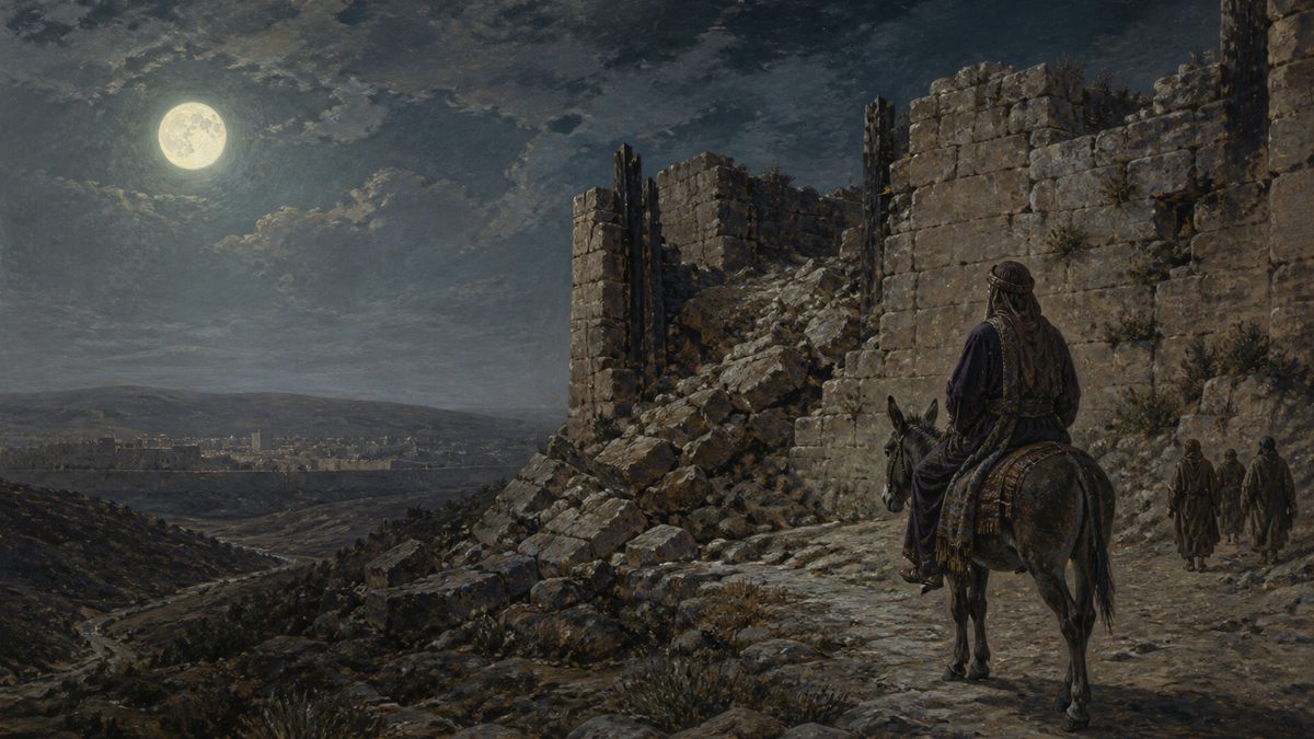 Neemias Inspeciona de Noite os Muros em Ruínas de Jerusalém