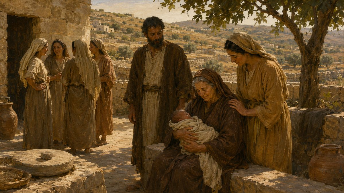 Noemi Segurando o Recém-Nascido Obede, com Rute e Boaz ao Lado