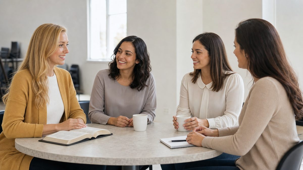 Mulheres Reunidas em Torno da Bíblia num Encontro da Igreja