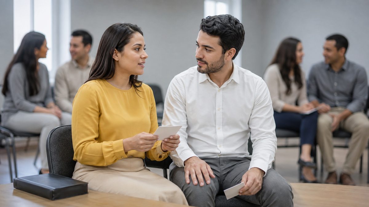 Casal em Dinâmica de Encontro de Casais na Igreja
