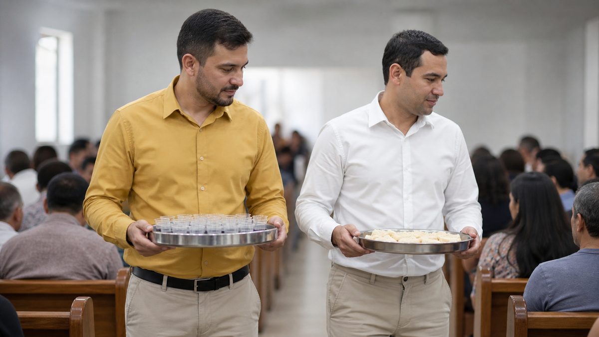 Servos Distribuindo o Pão e o Cálice na Santa Ceia