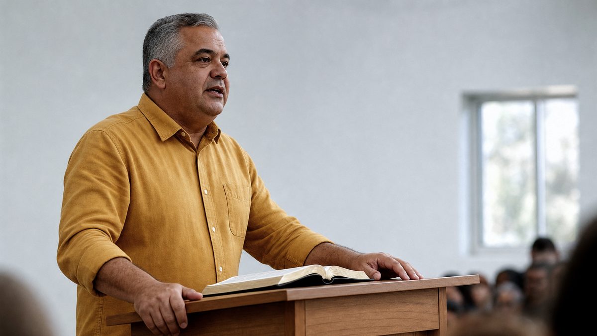 Pregador Ministrando a Mensagem no Culto de Missões