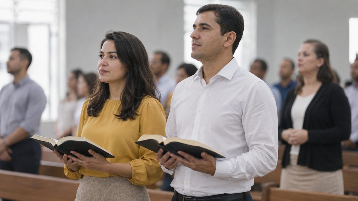 Congregação de Pé com a Bíblia Aberta na Abertura do Culto