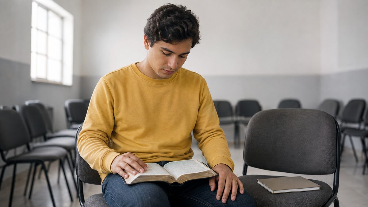 Jovem Preparando a Leitura Antes do Culto